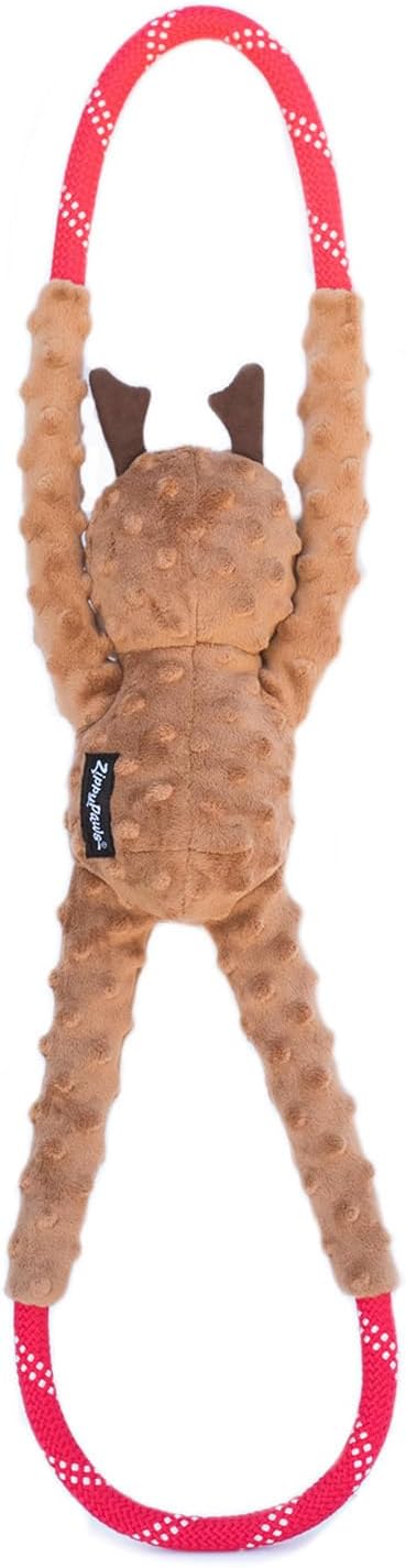 ZippyPaws RopeTugz Christmas Dog Toy - Plush Squeaky Holiday Dog Gifts for Small & Medium Puppy Dogs, Interactive Hide & Seek Stocking Stuffers for Pets - Reindeer