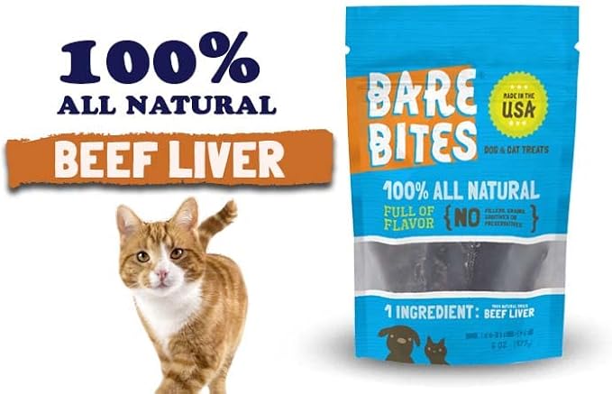 Bare Bites - 100% All Natural Dehydrated Beef Liver Dog and Cat Treats (6 Ounce Bag) (6 Ounce Bag)