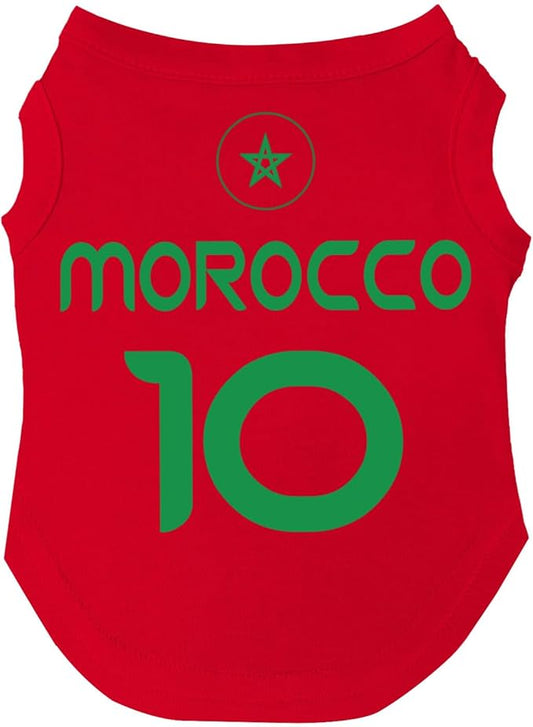 Morocco Flag Soccer Jersey Style Dog Tee Shirt | Sleeveless Breeds | International Soccer | Game Day |Red, X-Small 1657
