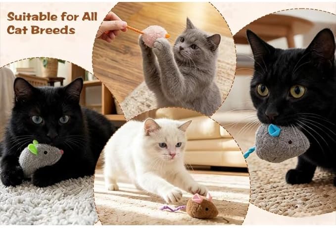 4 Pack Colorful Plush Cat Toys Fluffy Mouse-Shaped Toys Soft Cat Plush Toys with Mint Flavor for Cats Highly Realistic Interactive Cat Toys Available in 4