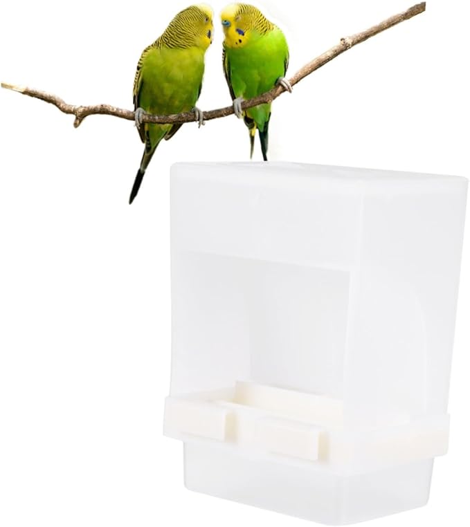 VILLCASE Automatic Parrot Feeder Splash-Proof Drinking Feeding Bowl, Beige Food Dish for Bird Cage, Parrot Accessories for Clean and Convenient Feeding