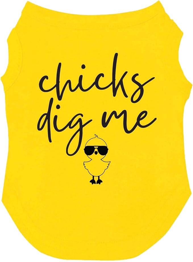 Chicks Dig Me Easter Dog Tee Shirt Sizes for Puppies, Toys, and Large Breeds (Yellow, 2X-Large 701)
