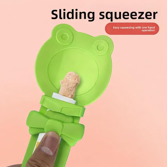 Purée Pops + Green Feeding Spoon, Grain-Free, Lickable, Squeezable Creamy Cat Treat/Topper, 10 Tubes, Chicken and Seafood Mix Variety