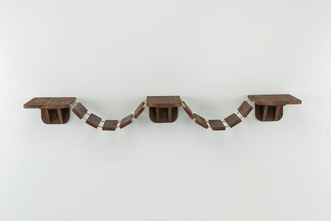 Trixie Wall Mounted Cat Bridge – Space-Saving Cat Wall Shelves for Climbing, Jumping & Vertical Play – Elevated Cat Furniture with 3 Platforms – Espresso Brown, 59.1 x 11.8 x 5.5 in