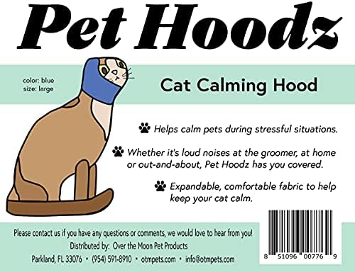 Pet Hoodz for Cats, Anxiety, Grooming, Ear Muffs, Cat Ear Protection, Calming, Ear Compression, Pet Hoodie, Cat Hoodie, Soft-Expandable Fabric for Cats, (Blue, LRG)