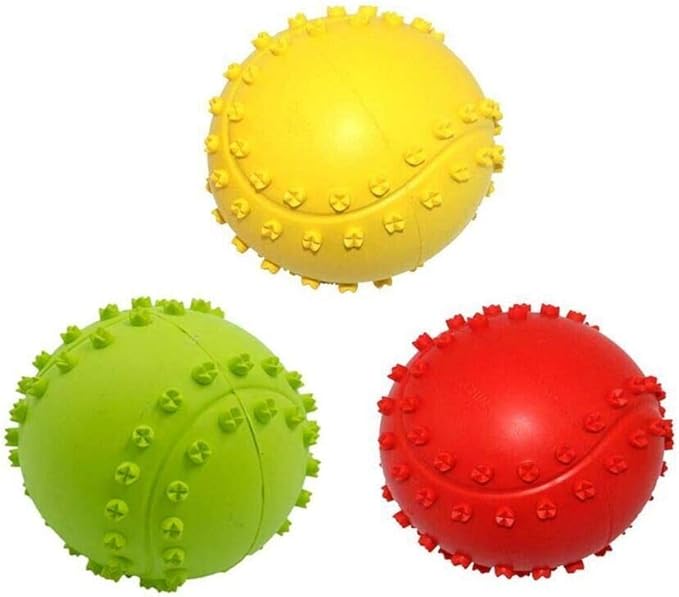 Rubber Dog Chewing Squeaky Ball Toys Fetch Play Toy for Puppy Small Medium Pets Dog Cat Pack of 3 (Tennis Assorted)