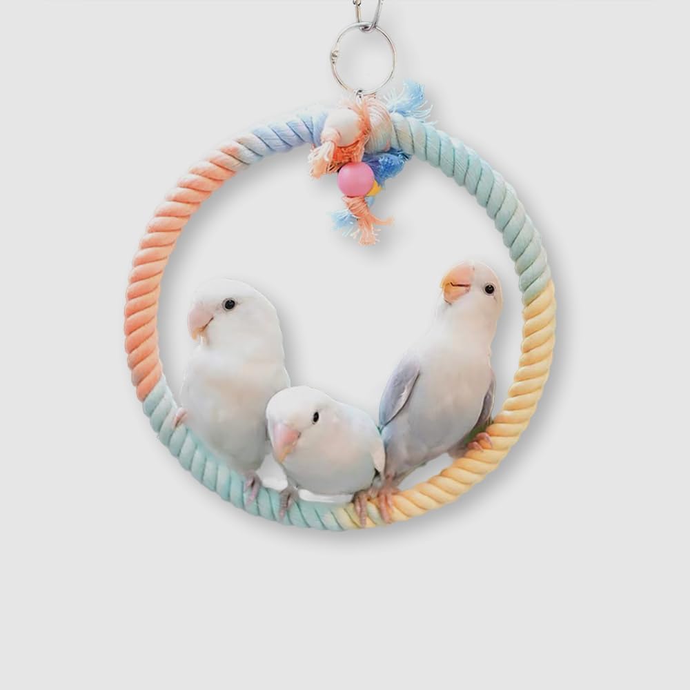 Gradient Colorful Cotton Rope Bird Swing Cage Hanging Toys for Birds Like Parakeets Parrots Cokatiel Budgies Bite Resistance Perch Stand Toys Bird Cage Accessories Perches