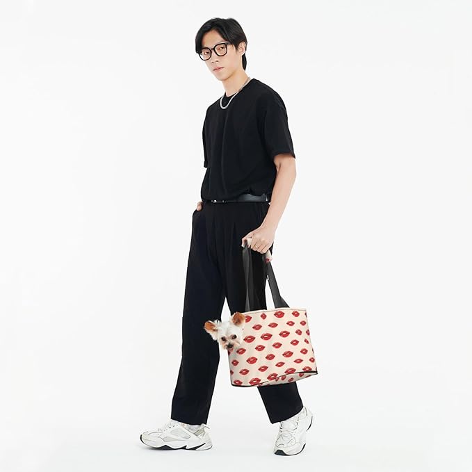 Red Lips (1) Print Foldable Pet Tote Bag, Shoulder Carrier for Small Dogs and Cats