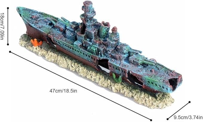 Aquarium Creative Warship Wreckage Ornament - Sunken Pirate Ship Decor for Fish Tank, Artificial Coral Reef Hideout Cave with Aquatic Plants, Unique Underwater Landscape Centerpiece for Aquatic Pets