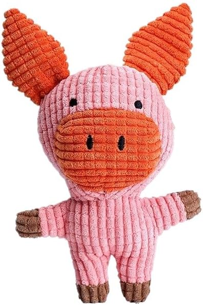 Plush Squeaky Pet Toy - Cute Animal Design Dog & Cat Toy - Soft & Durable Chew Toy for Interactive Play & Self-Entertainment (Pig)