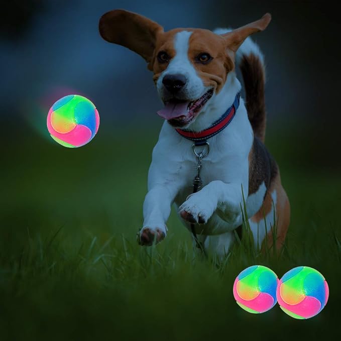 4 pcs Large Light Up Dog Balls Flashing Elastic Ball Glow in The Dark Interactive Pet Toys for for Golden Retriever,Labrador,Large Dogs