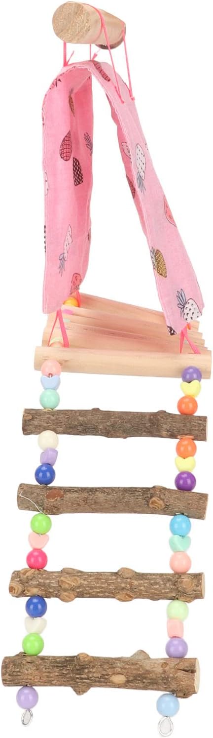 Bird Hut Hammock Tent with Ladder, Vibrant Color Open Front and Back, and Non Cloth Material, Climbing Ladder Toy for Parrots and Small Pets, Bird Cage Accessories