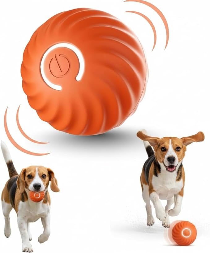 Interactive Pet Toy Ball - Smart Rolling Ball for Dogs & Cats, Moving Vibrating Electric Dog Ball Toy, Perfect for Small Pets, Puppy Toys for Enrichment and Fun, 2.6 Inch Diameter, Orange