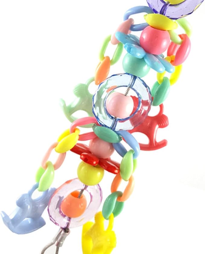 Happyyami Parrot Bite with Acrylic Beads and Bell, Colorful Hanging Bird for Cage, Chew and Beak Exercise Accessory for Parrots and Small Birds Random Color