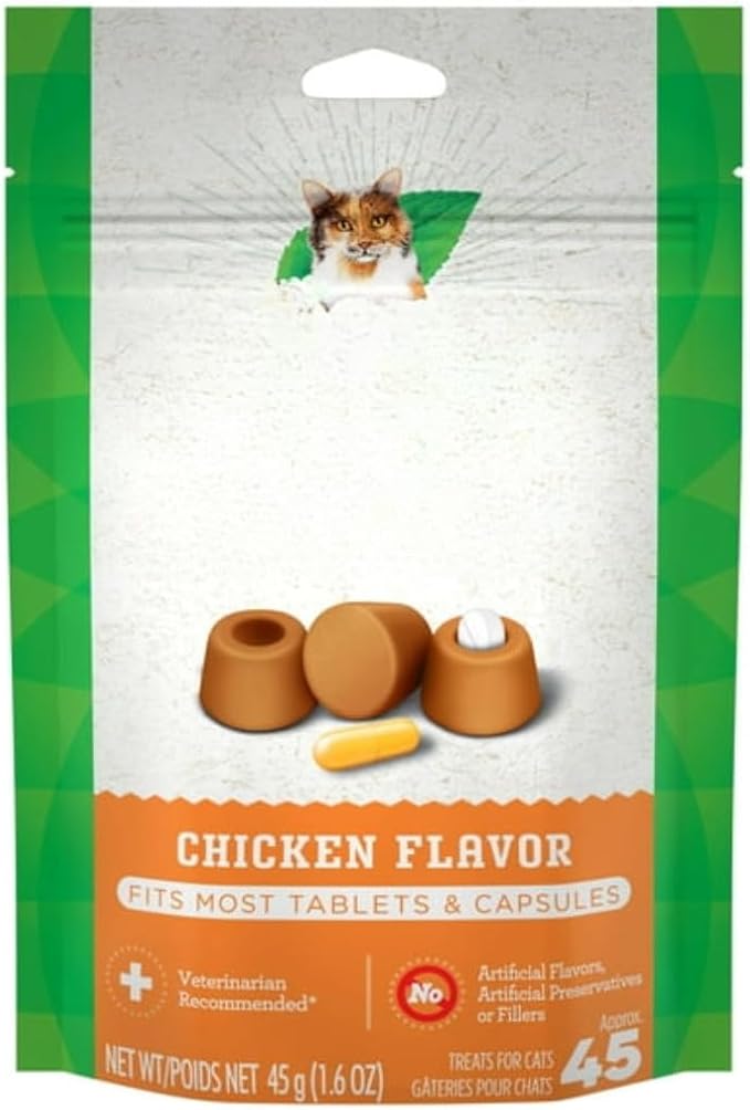 SEDLAV Feline Pocket and Pills for Cats Natural Soft Cat Treats, Chicken Flavor, 1.6 Oz. Pack (45 Treats), Sticker,