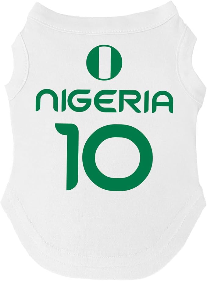 Nigeria Flag Soccer Jersey Style Dog Tee Shirt | Sleeveless Breeds | International Soccer | Game Day |White, Medium 1792