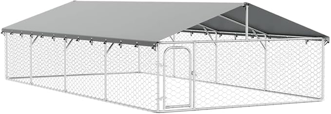 vidaXL Outdoor Dog Kennel Silver Galvanized Steel Large Sturdy