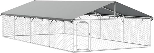 vidaXL Outdoor Dog Kennel Silver Galvanized Steel Large Sturdy