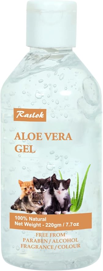 Raslok Aloe Vera Gel for Cats (Feline) 99% Natural, Hydrating Skin & Coat Care – Free from Paraben, Alcohol, Fragrance & Color – 220gm (7.7oz)