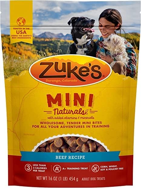 (4 Pack) Zukes Mini Naturals Healthy Moist Dog Training Treats Variety Pack (6oz Each) - Chicken, Beef, Salmon, and Peanut Butter with 10ct Pet Wipes