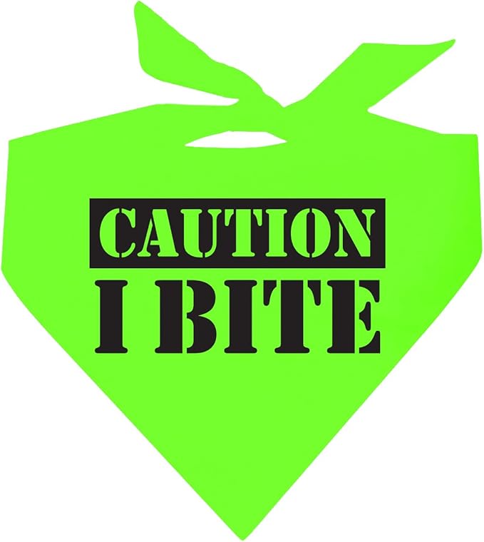Caution I Bite Dog Bandana (Neon Green, OS 836)