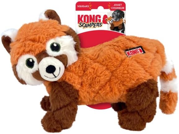 KONG Scampers Wildlife Plush Dog Toy with Low Tone Squeaker (Red Panda)