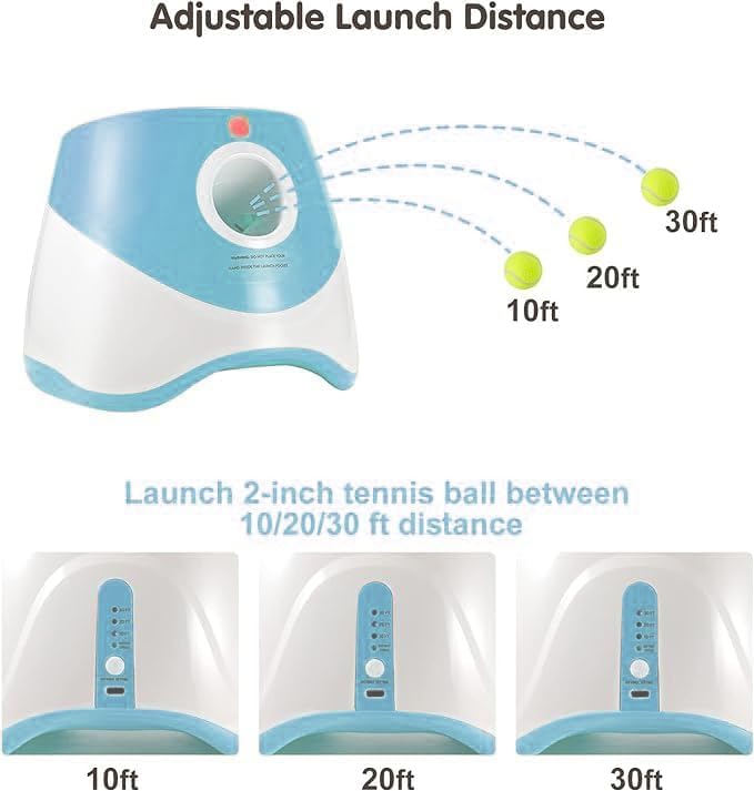MEKAPLE Automatic Dog Ball Launcher, Dog Ball Thrower Machine with 10-30Ft 3 Launching Distance, Interactive Toys for Small Dogs Indoor & Outdoor with 15 Mini Tennis Balls (2 inch) -Blue