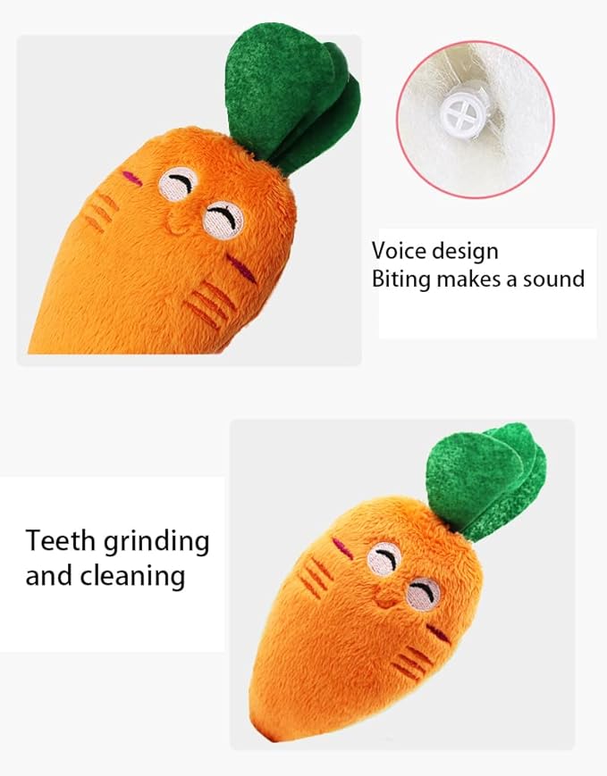 2 Pcs Soft Puppy Pet Supplies, Cute Orange Carrot Plush Chew Squeaker Sound Squeaky Toys for Dog Cat Birthday Xmas Gifts