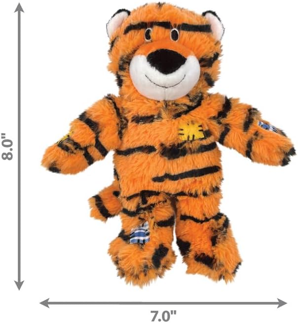 KONG Wild Knots Dog Toys – 2 Pack – Durable Plush Dog Toy with Internal Knotted Rope & Squeaker (Tiger, Small/Medium)