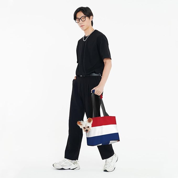 Foldable Pet Carrier Sling - Waterproof Small Dog & Cat Travel Dutch Flag Tote with Safety Hook for Hiking