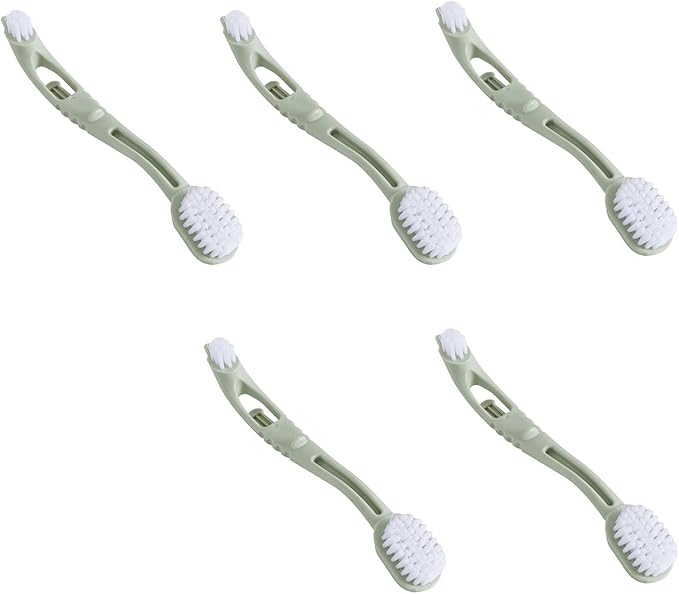 5 Pieces Bird Cage Cleaning Brush with Long Ergonomic Handle, Dual-Function Brush Heads for Cleaning Bird Parrot Cage Kennels Perches (Green)