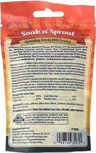 Higgins 2 Pack of Sunburst Soak n' Sprout Seeds with Quinoa for Small Birds, 3 Ounces Each