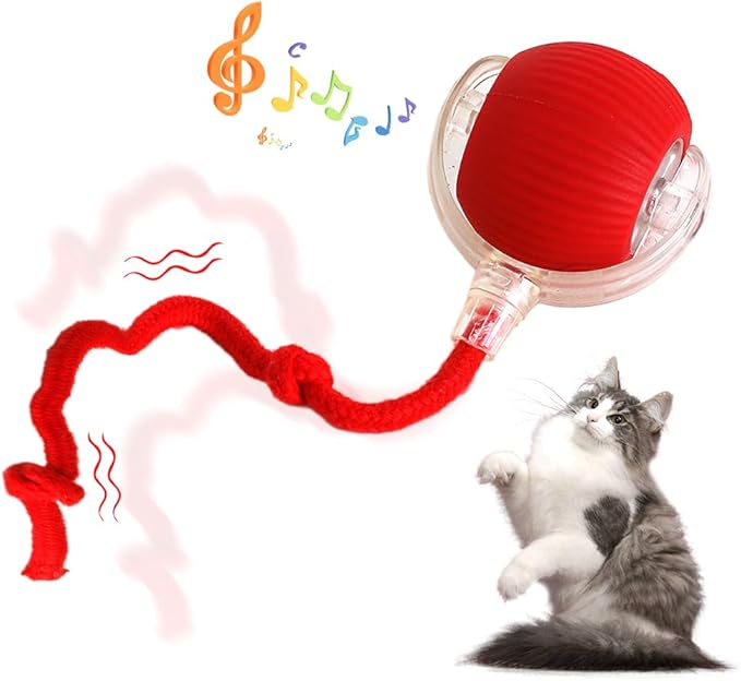 Interactive Rolling Cat Dog Ball Toy, Smart Automatic Moving Cat Toys for Indoor Cats, Self-Rolling Interactive Cat Toy Ball for Kittens & Small Dogs, Fun Gifts for People Who Love Cats (Red)