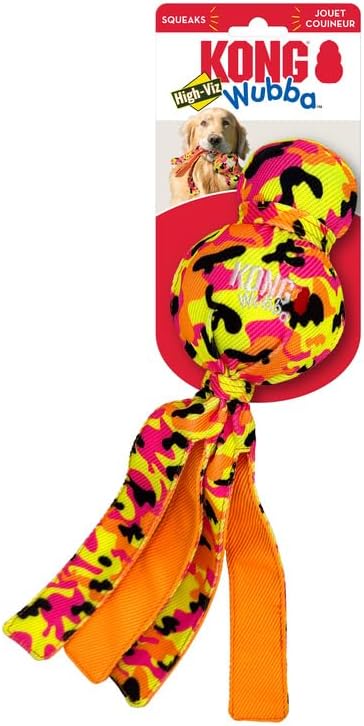 KONG Wubba Ballistic High-Viz Bright Colors High Visibility Squeaky Dog Toy, Large