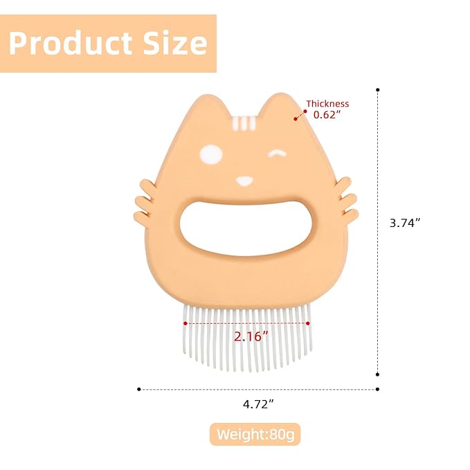 Orange Cat Comb Cute Cat-shape Pet Hair Removal Massaging Shell Comb Soft Deshedding Brush Grooming and Shedding Matted Fur Remover Dematting tool for Long and Short Hair Cat Dog Puppy Bunny