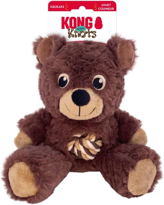 KONG Knots Teddy Bear - Knotted Rope Tummy and Tail - Soft Plush Dog Toy (Medium)