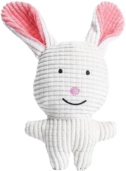 Plush Squeaky Pet Toy - Cute Animal Design Dog & Cat Toy - Soft & Durable Chew Toy for Interactive Play & Self-Entertainment (Rabbit)