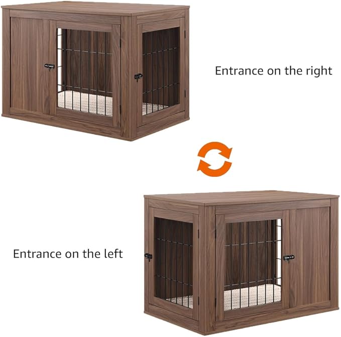 unipaws 36 Inch Furniture Style Dog Crate for Medium Dogs, Indoor Puppy Kennel with Door, Modern Decorative Wood Wire Pet Cage, Pretty Cute End Side Table Nightstand, Walnut