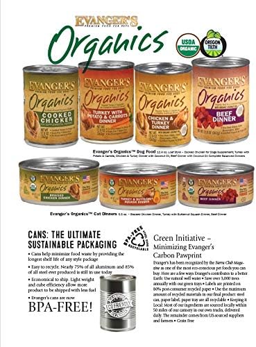 Evanger's Organics Chicken & Turkey Dinner for Dogs – 12 Count, 12.5 oz Each – Qualified Organic, Grain Free, GMO Free – Nutrient-Dense Recipe with Organic Vegetables – Wet Dog Food