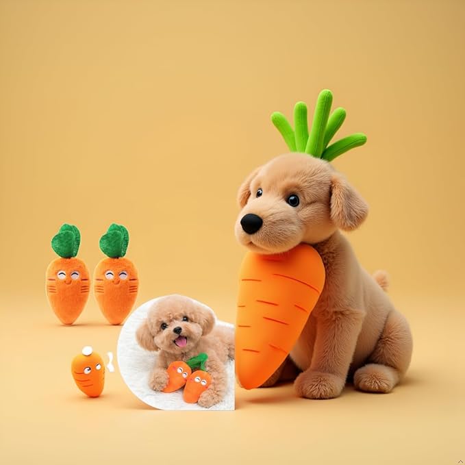 2 Pack Cute Orange Carrot Soft Puppy Pet Supplies Plush Chew Squeaker Sound for Dog Cat Birthday Xmas Gifts