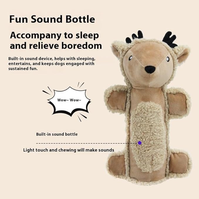 Plush Animal Pet Toy 11x7in Squeaky Chew Toy for Dogs and Cats, Cylinder Shape Plush Doll with BB Sound for Play and Comfort (V3)