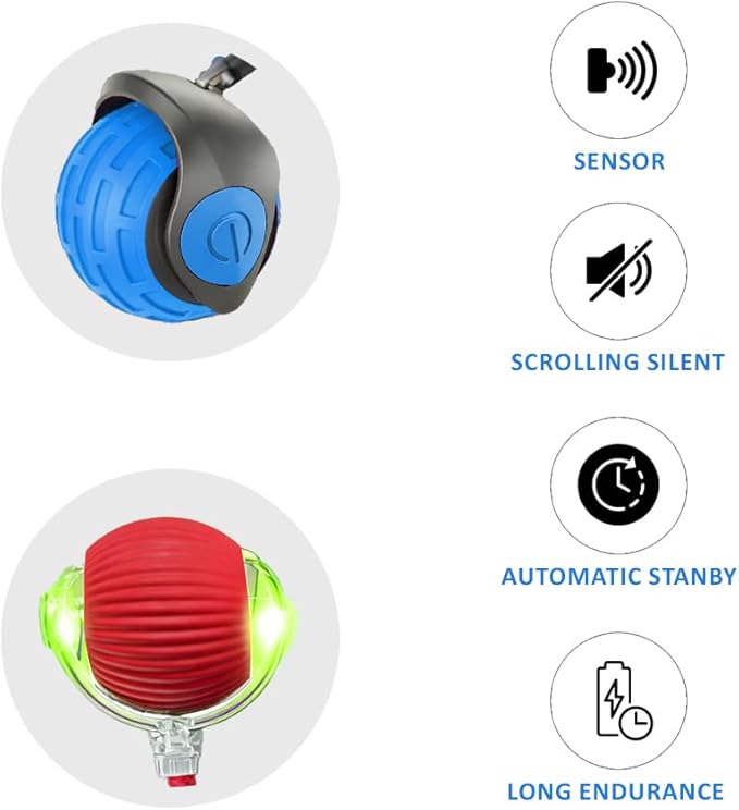Interactive Cat Ball Toy – Smart Rolling Pet Ball with Obstacle Avoidance, USB Rechargeable, Cord Tail Design – Fun Enrichment Toy for Indoor Cats & Small Dogs (Blue + Red)