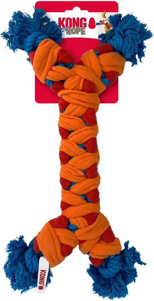 KONG Rope Rally Tug and Play Dog Toy - Woven Fleece Durable Toy for Shaking, Fetching, Tugging (Bone)