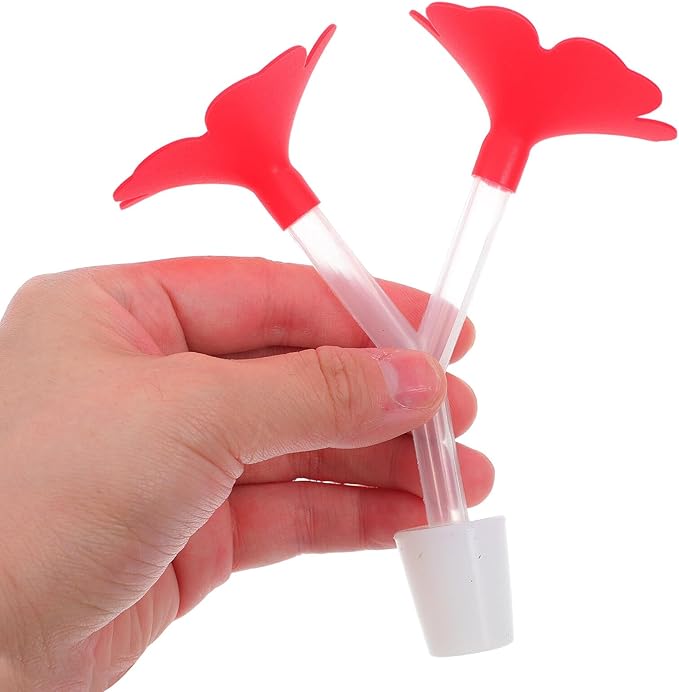 Kisangel 3pcs Hanging Red Flower Hummingbird Feeders for Outdoor Garden, Dual Feeding Ports Plastic Bird Feeders with Base, Suitable for Backyard Birding and Wildlife Watching