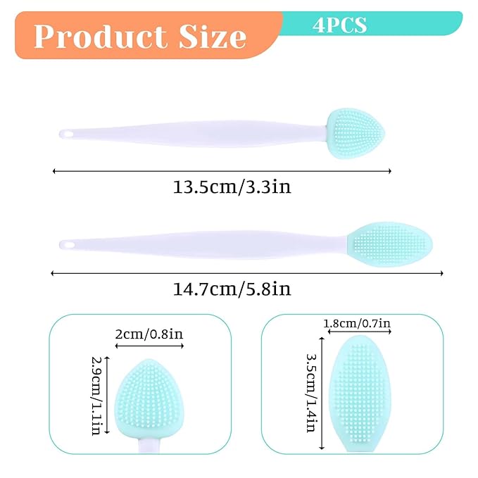 JJUNW 4Pcs Cat Acne Brush Set, Chin Treatment, Black Seed Exfoliating Brush, Dual Sided Silicone Brush for Chin Acne and Blackhead Exfoliation