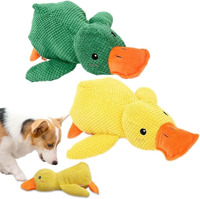 Calming Duck Dog Toy for The Mellow Pets,2025 Upgrade Squeak Dogs Toys Yellow Best Friends, Stuffed Duck Dog Toys for Small Cats Indoor Puppy Essentials (Yellow Green)