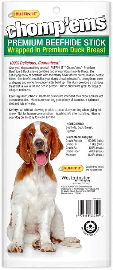 Chomp’ems Premium Beefhide Chew for Dogs, 1 Chew (Pack of 6)