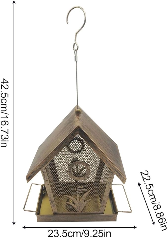 Bird Feeders for Outdoors - Metal Weatherproof House - Outdoor Small Bird Feeder with Buckle,for Backyard Deck Balcony Tree Yard Bluebird Finch Birding Feeding
