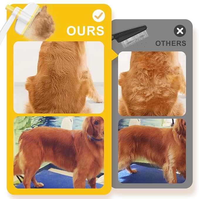 Pet Hair Removal Comb Flea Comb, Multifunctional Cat Brush with Release Button, Grooming Brush Supplies for Detangling Thinning and Shedding, All Hair Types (Yellow)