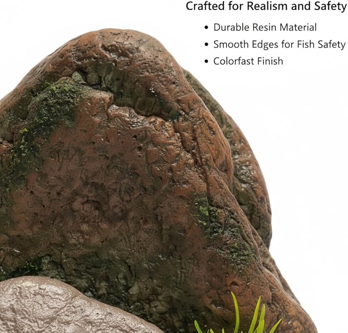 Mipukbay Small Aquarium Decor Rock, Resin Fish Tank Artificial Stone Ornament for Freshwater/Saltwater, Safe Landscape Hideout for Betta Fish, Goldfish and Aquatic Pets